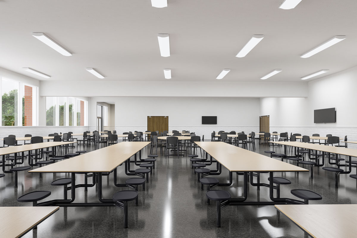 LED Wrap Fixture in cafeteria