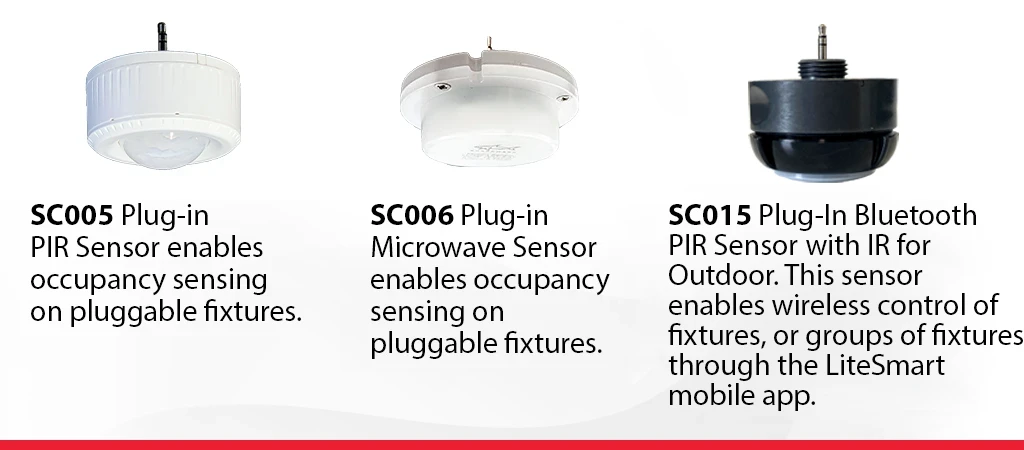 SC005 Plugin Sensor. SC006 Plugin Microwave Sensor. SC008 Plugin Bluetooth PIR Sensor.