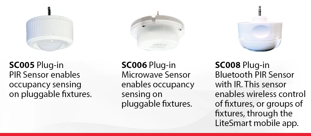 SC005 Plugin Sensor. SC006 Plugin Microwave Sensor. SC008 Plugin Bluetooth PIR Sensor.