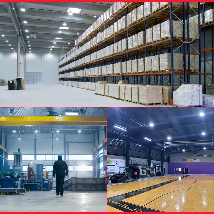 LED Round High Bay SL markets served, warehouses, storage, parking garages and gymnasiums.