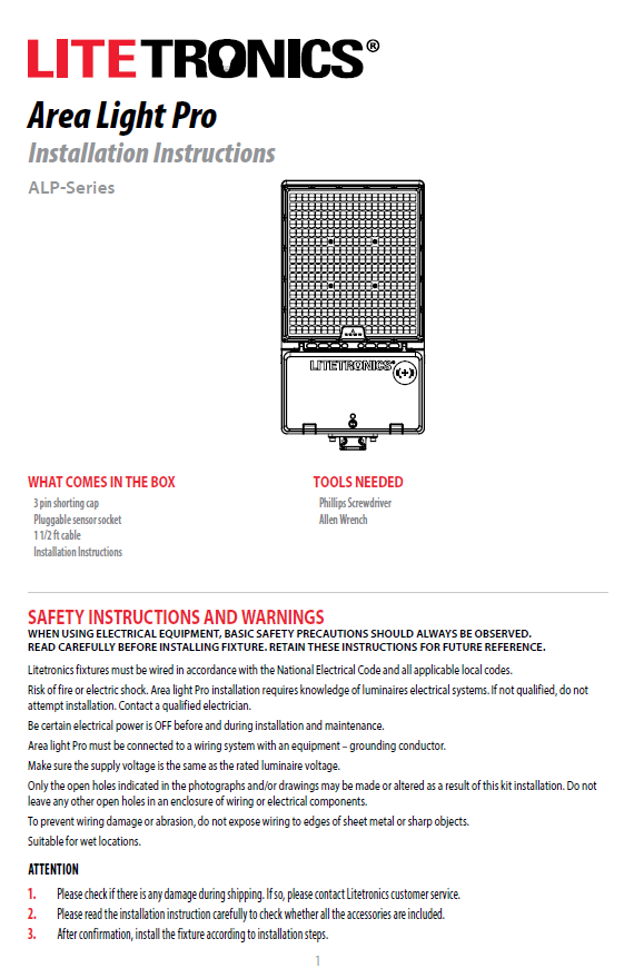 LED Area Light Pro Installation Instructions - Litetronics