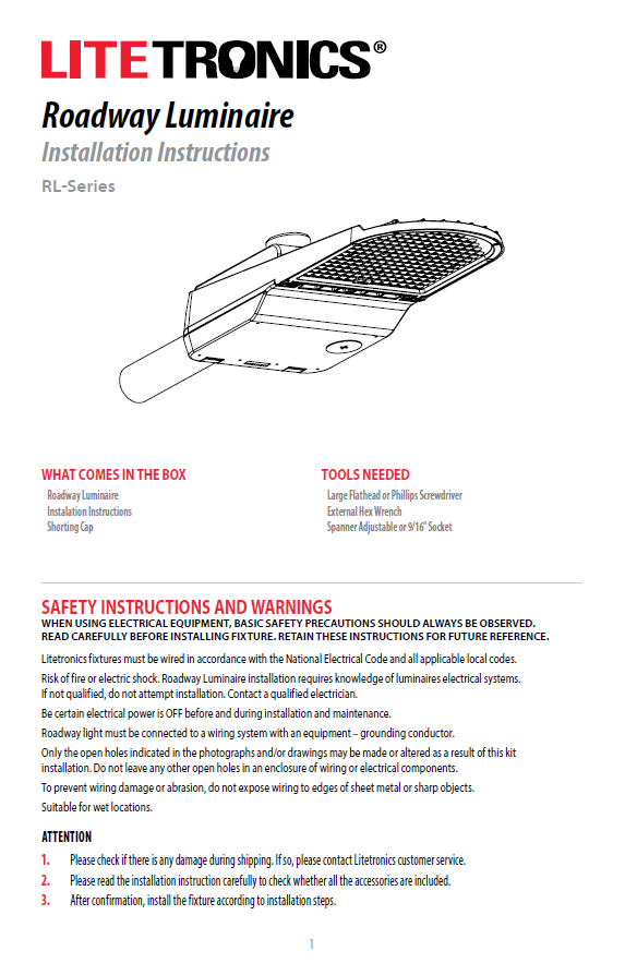 LED Roadway Pro Installation Instructions - Litetronics